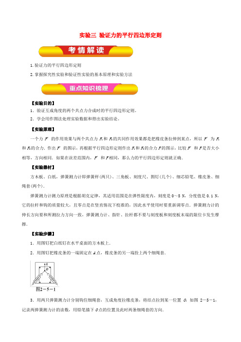 推荐2019年高考物理一轮复习 实验三 验证力的平行四边形定则教学案