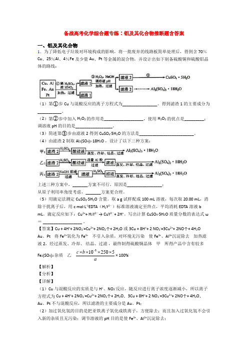 备战高考化学综合题专练∶铝及其化合物推断题含答案