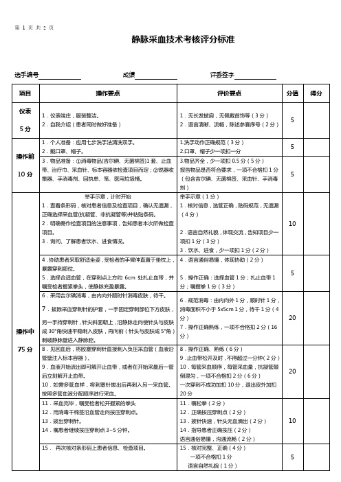 静脉采血技术考核评分标准