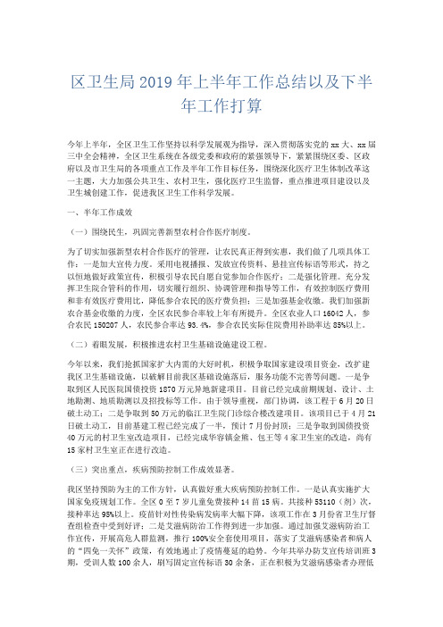工作总结-区卫生局2019年上半年工作总结以及下半年工作打算 精品