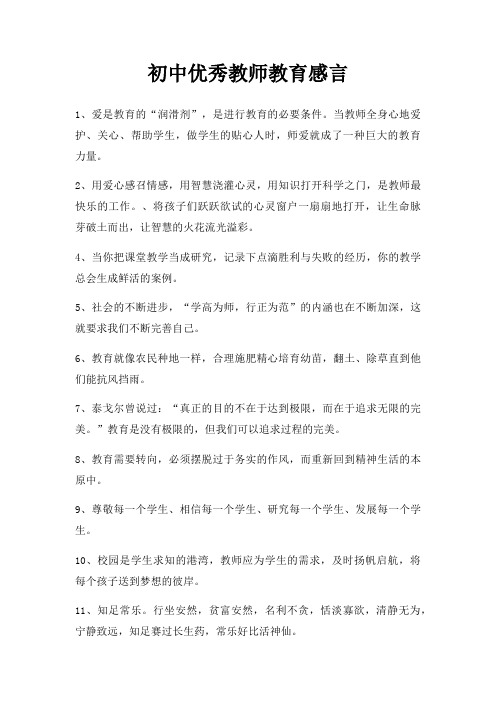 初中优秀教师教育感言