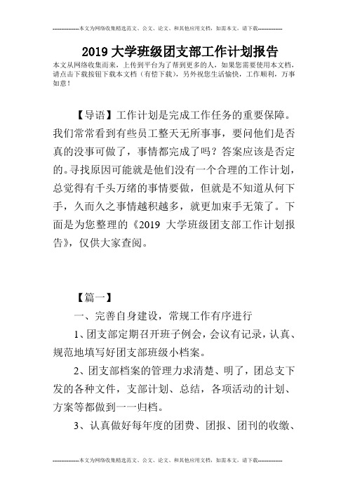 2019大学班级团支部工作计划报告