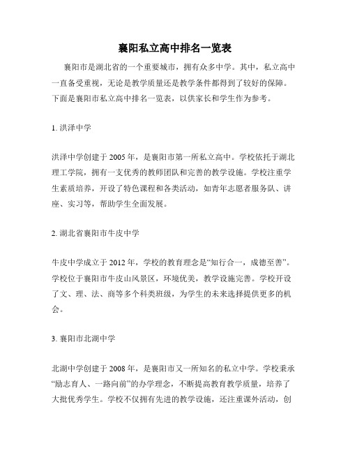 襄阳私立高中排名一览表