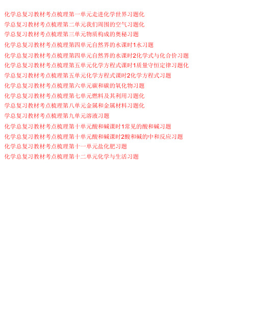 2019年云南专版中考化学总复习教材考点梳理第1-12单元习题(15套打包,有答案)