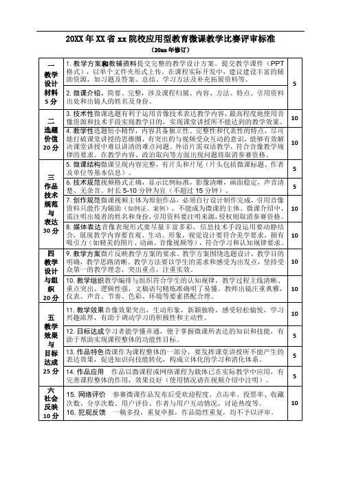 微课教学比赛评审标准