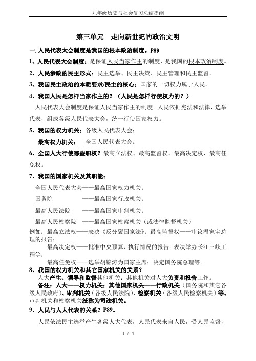 九年级历史与社会复习总结提纲