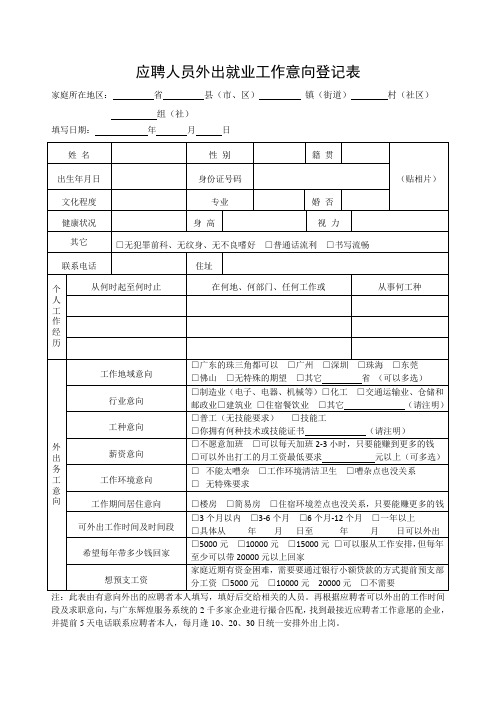 外出务工意向登记表