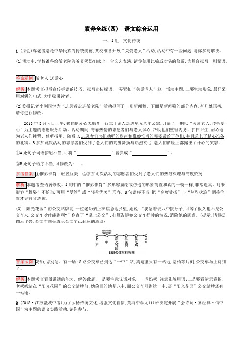 课标通用安徽省2019年中考语文总复习素养全练4语文综合运用