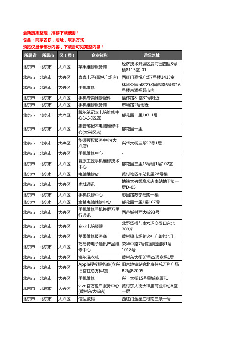 新版北京市北京市大兴区数码维修企业公司商家户名录单联系方式地址大全125家