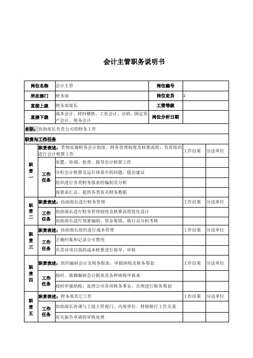 电力公司会计主管岗位说明书