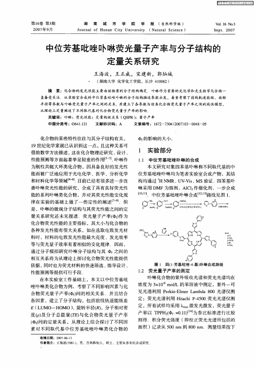 中位芳基吡唑卟啉荧光量子产率与分子结构的定量关系研究