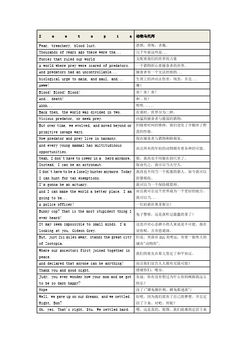 Zootopia疯狂动物城中英文对照台词