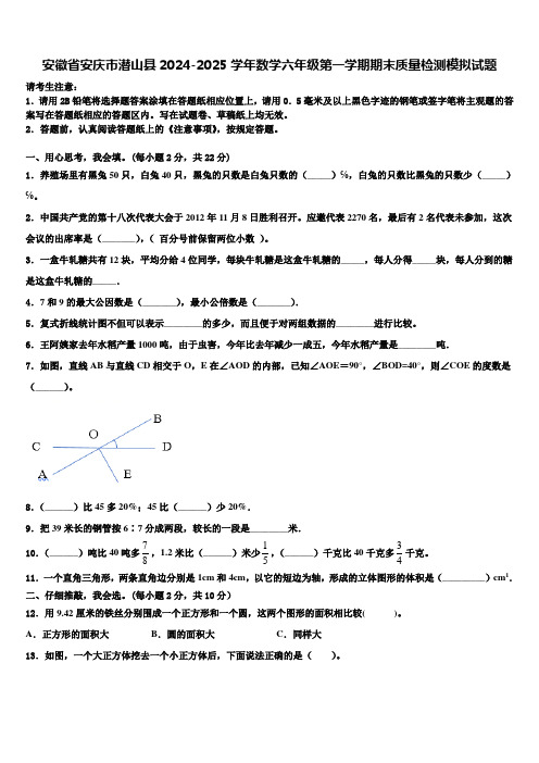 安徽省安庆市潜山县2024-2025学年数学六年级第一学期期末质量检测模拟试题含解析