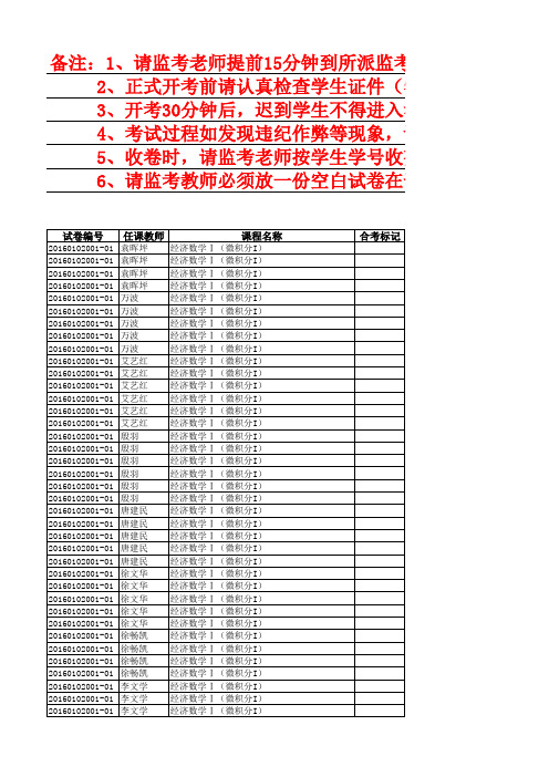 2016-2017上期末考试安排总表