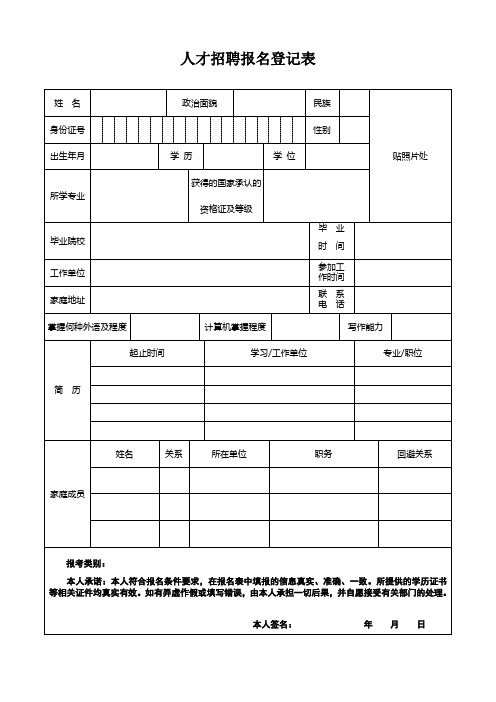 人才招聘报名登记表