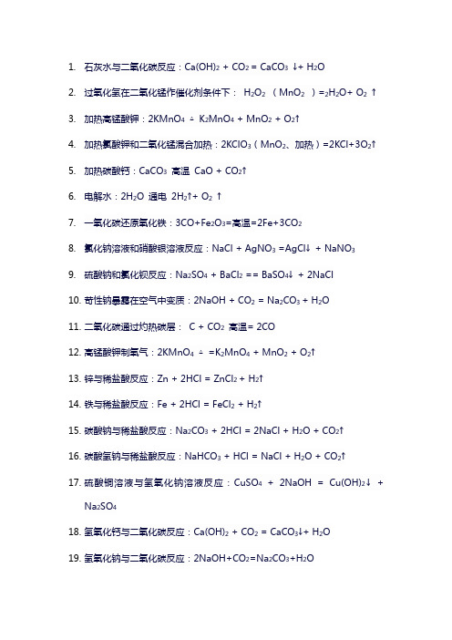 初中常见化学反应公式50个