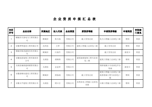 企业资质申报汇总表