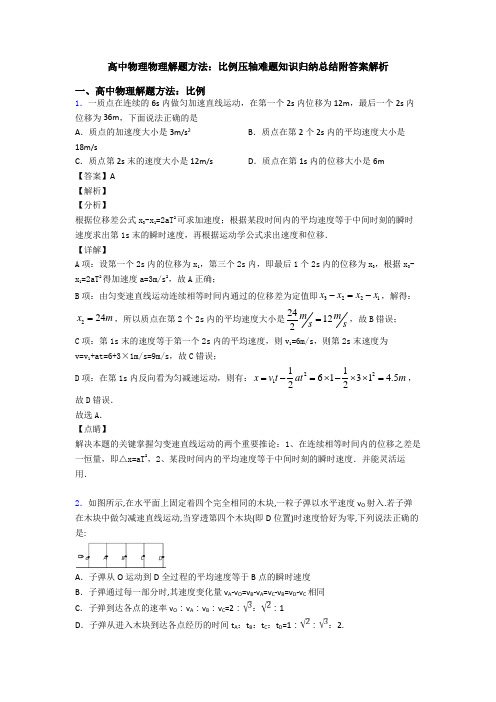 高中物理物理解题方法：比例压轴难题知识归纳总结附答案解析