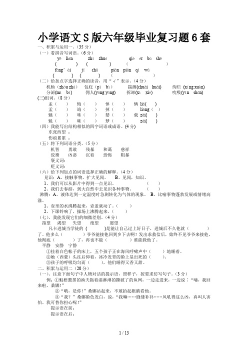 小学语文S版六年级毕业复习题6套