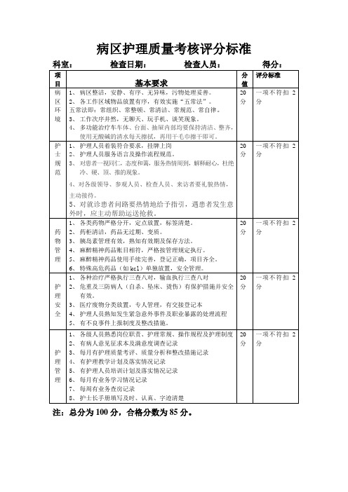 二级医院护理质量考核标准(定版)