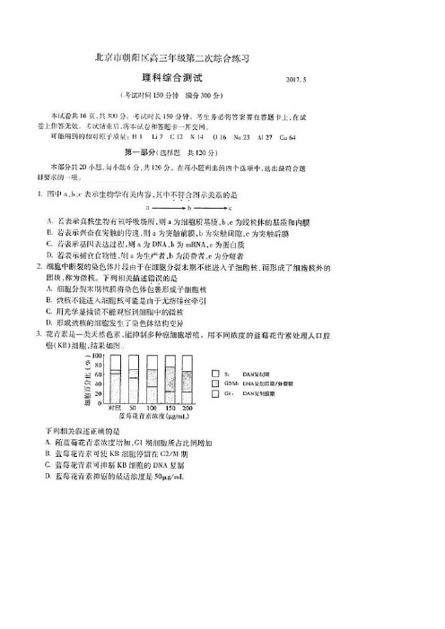 北京市朝阳区高三理综第二次综合练习试题(扫描版)