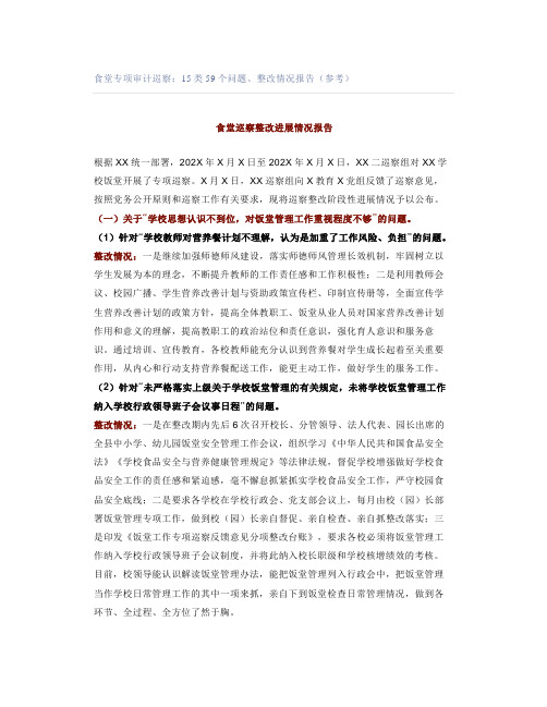 食堂专项审计巡察：15类59个问题、整改情况报告(参考)