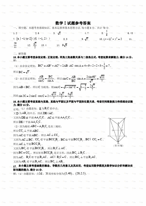 (精校版)江苏省数学卷文档版(有答案)-2015年普通高等学校招生统一考试