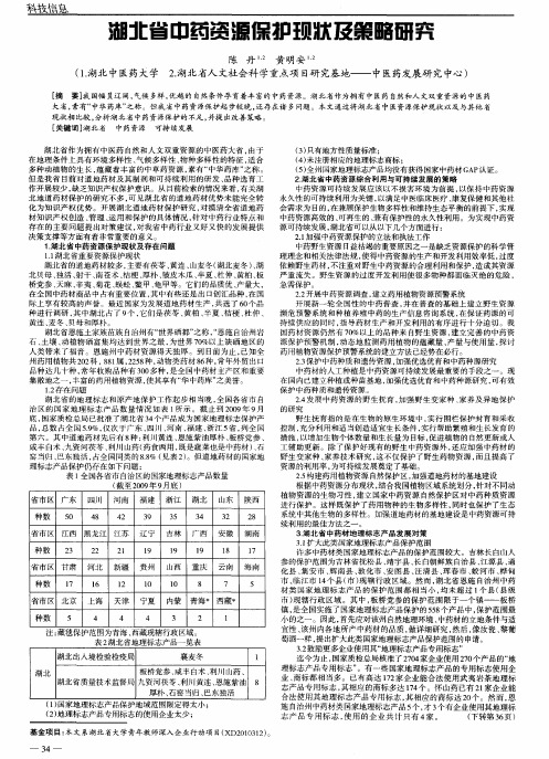 湖北省中药资源保护现状及策略研究