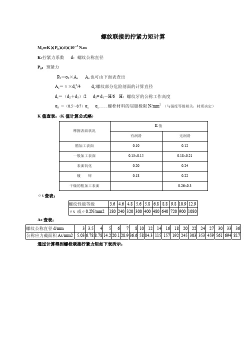 螺纹拧紧力矩计算