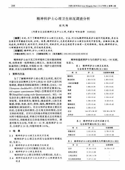 精神科护士心理卫生状况调查分析