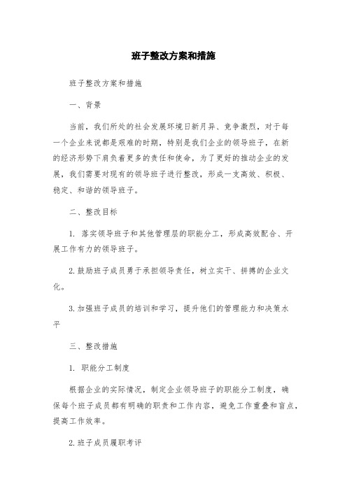 班子整改方案和措施