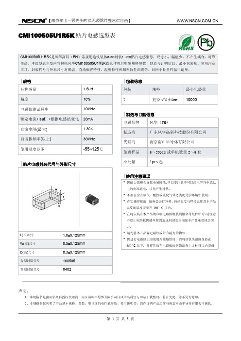 1.5uH贴片电感规格_风华高科CMI100505U1R5K