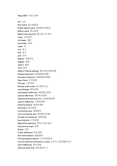 Maya2009菜单命令中英文对照翻译
