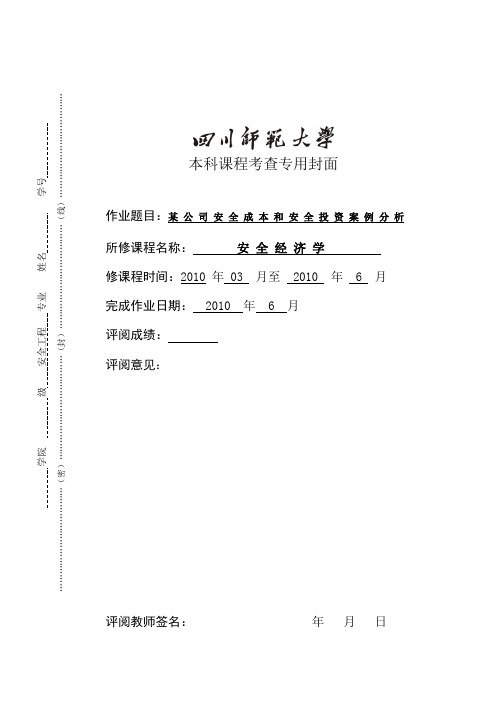 某公司安全成本和安全投资案例分析