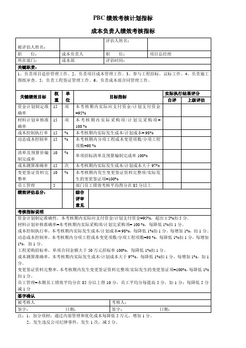 PBC绩效考核计划指标样表(初稿)