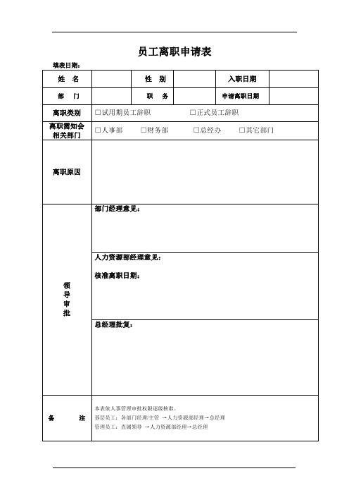 员工离职申请表及工作交接表