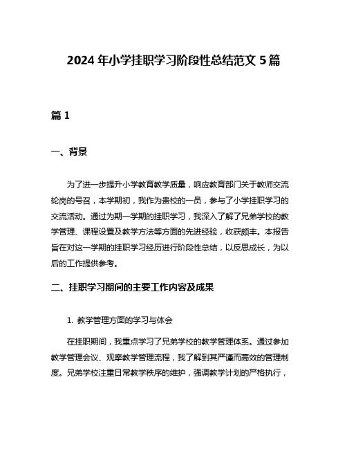 2024年小学挂职学习阶段性总结范文5篇