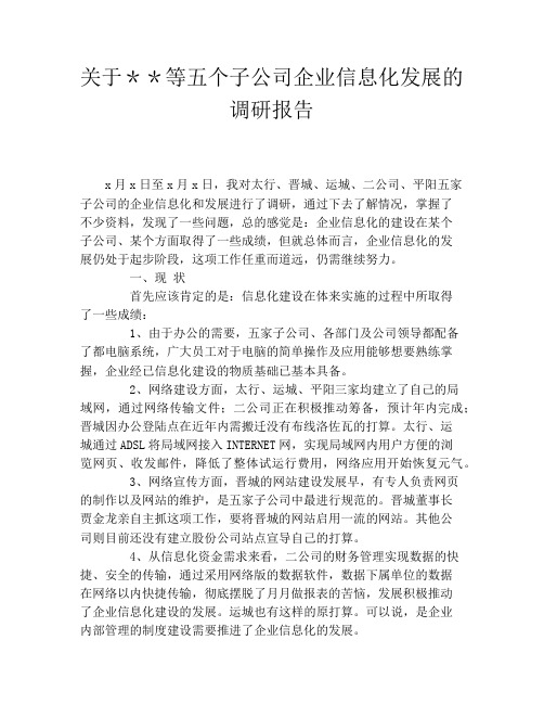 关于＊＊等五个子公司企业信息化发展的调研报告