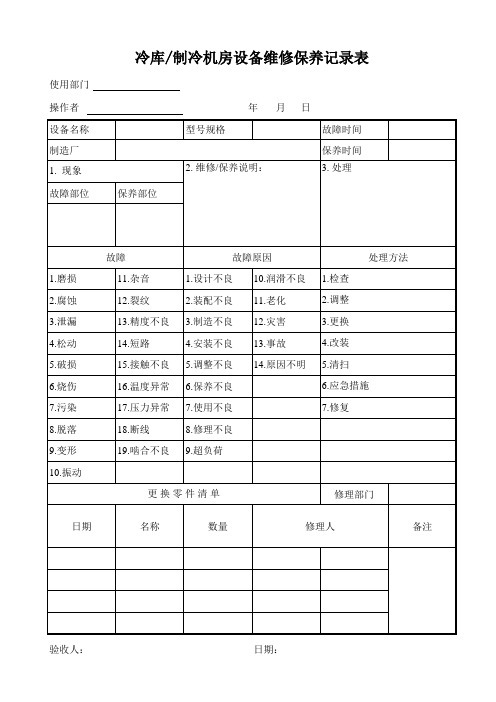 冷库制冷机组维修保养记录表