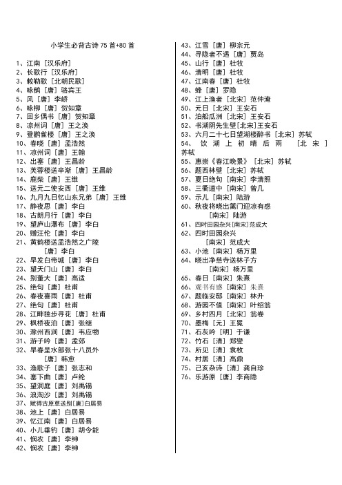 小学生必背古诗75首80首目录）（最新编写）