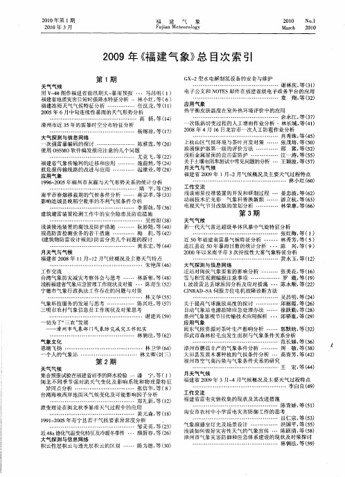 2009年《福建气象》总目次索引