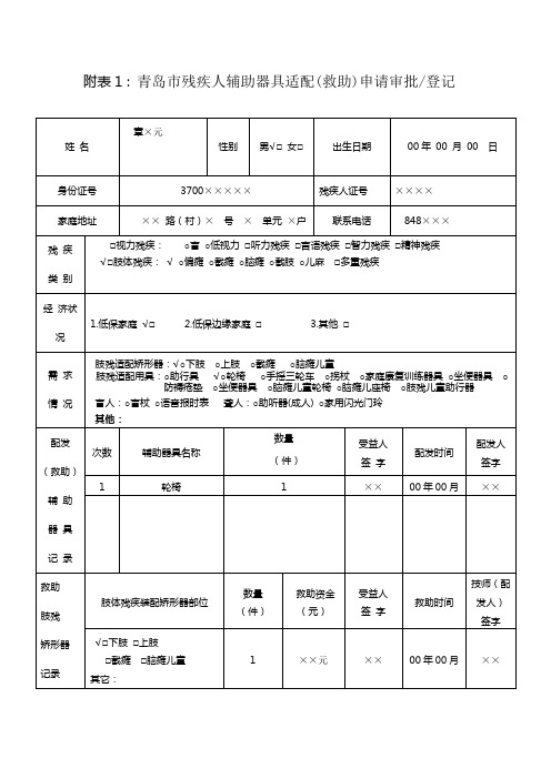 青岛市残疾人辅助器具适配(救助)申请审批登记.