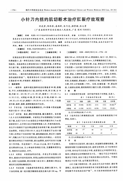 小针刀内括约肌切断术治疗肛裂疗效观察