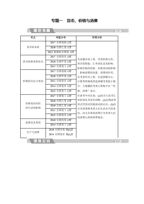 [高考精品资料]人教A版专题一 货币、价格与消费教案.doc