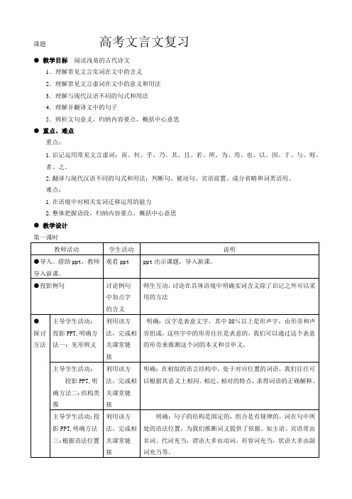 最新江苏省高考语文一轮复习教案:文言复习_含解析