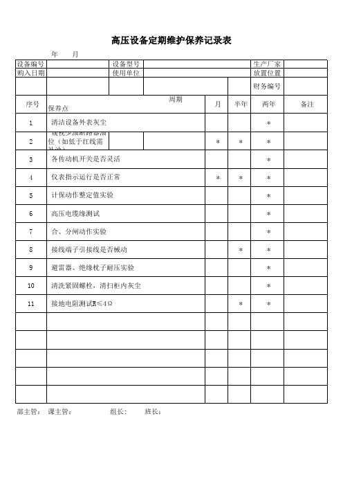 高压设备定期维护保养记录表