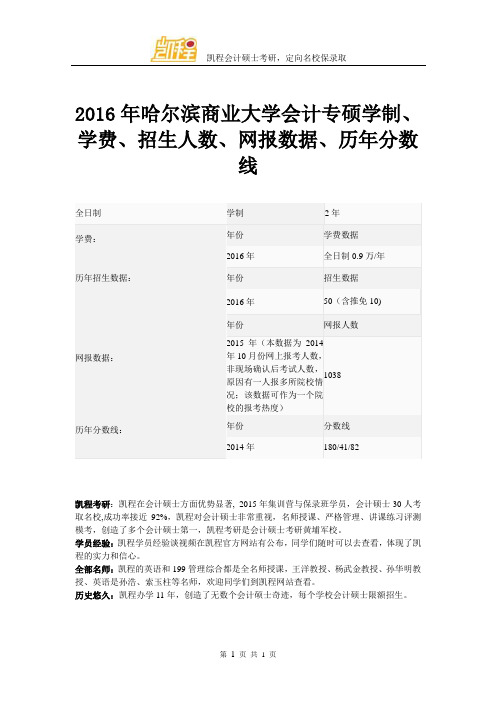 2016年哈尔滨商业大学会计专硕学制、学费、招生人数、网报数据、历年分数线