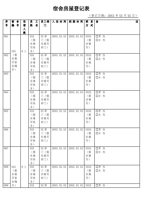 宿舍房屋登记表