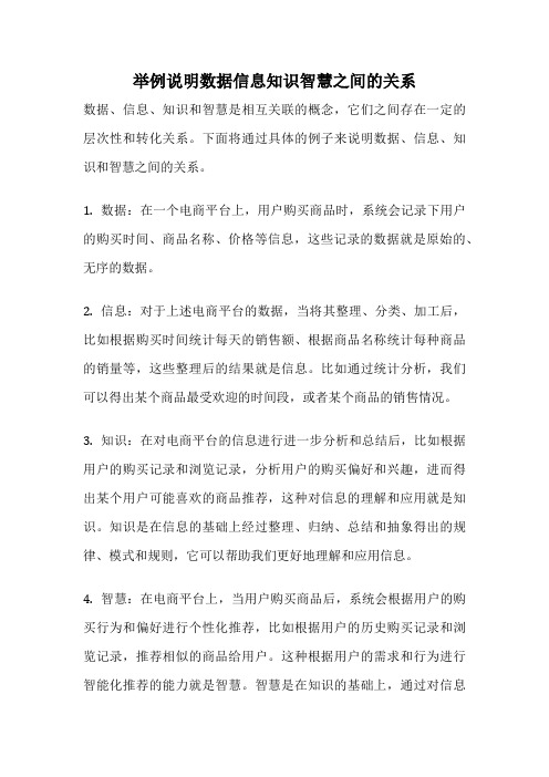 举例说明数据信息知识智慧之间的关系