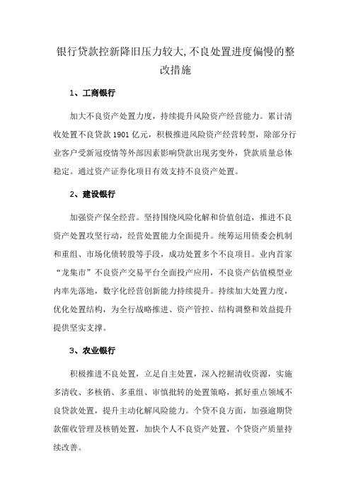 银行贷款控新降旧压力较大,不良处置进度偏慢的整改措施